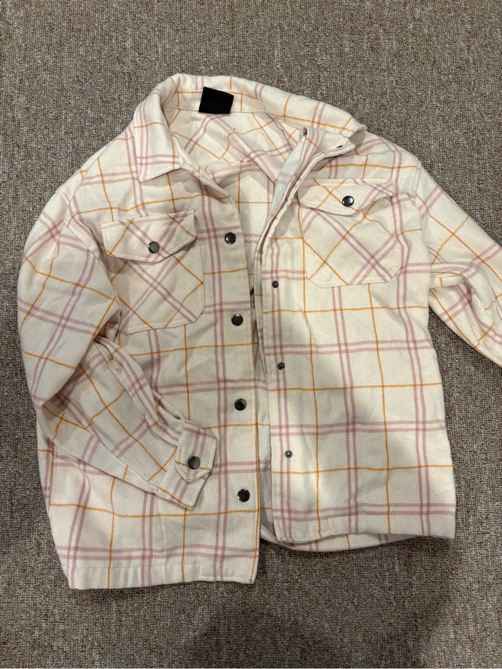 Cream/Pink Plaid Button-Up Jacket